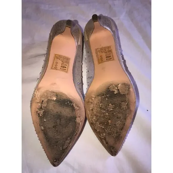 Kitten Heel Crystal Studded Pumps Size 8 Mesh Hurley Davids Bridal Nude Wedding - Picture 8 of 8